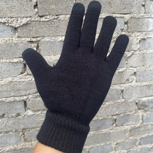 军训练纯黑色针织毛线触屏手套
