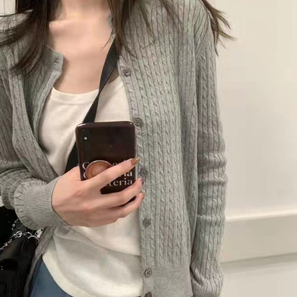 春秋rl小马标刺绣麻花拉夫开衫女针织衫圆领短款针织长袖上衣