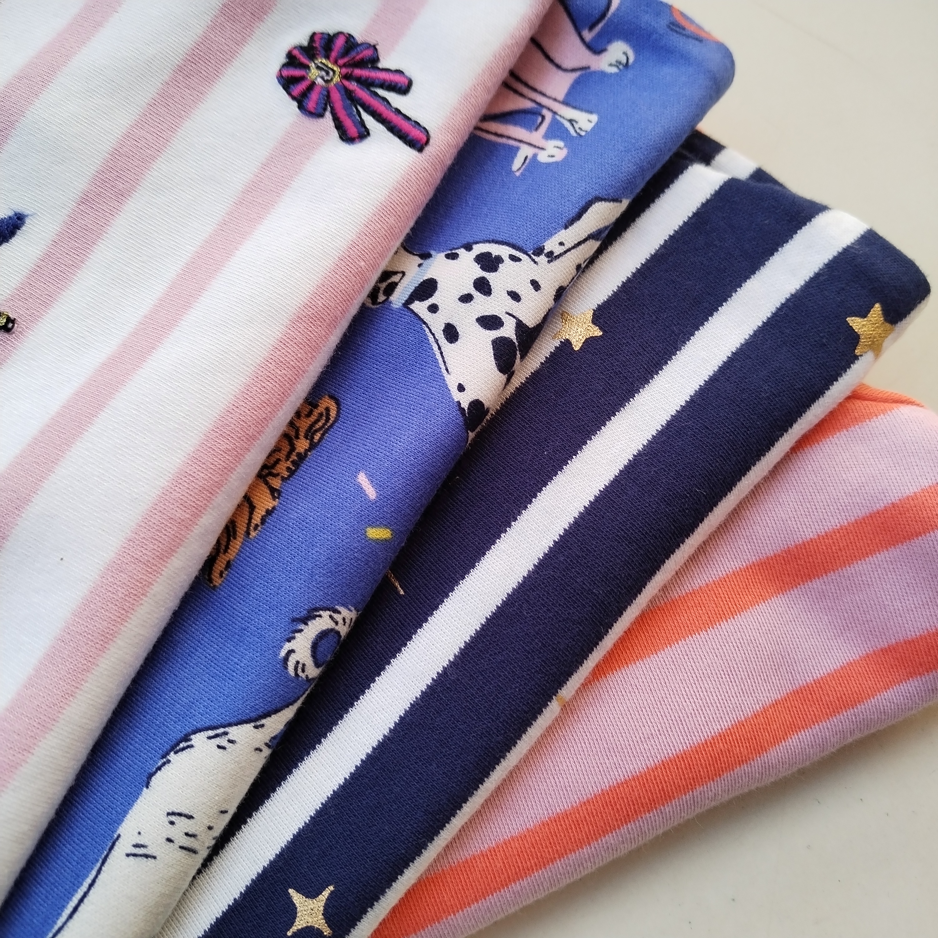 【猫耳】1-12码 英单JOU女童纯棉条纹贴布刺绣印花春秋长袖T恤衫