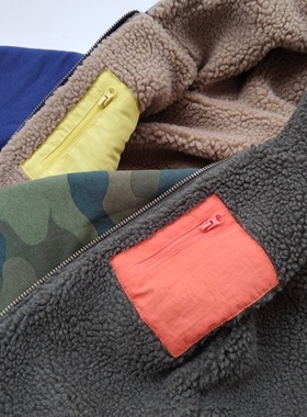 【猫耳】2-13码 英单BD男童纯棉迷彩连帽加绒双面棉衣儿童拉链衫