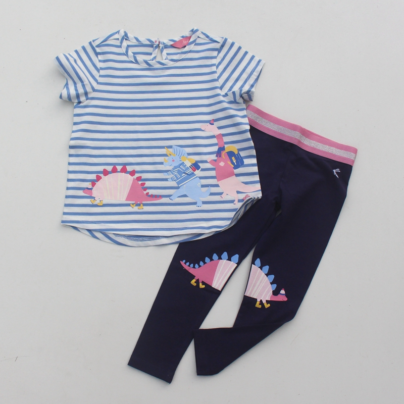 特价【猫耳】1-6码 英JOU女童纯棉夏天卡通条纹亮片火烈鸟短袖T恤