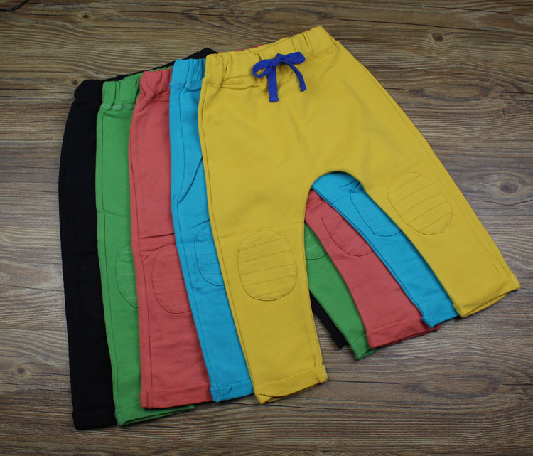 猫耳纯棉毛圈补丁翻边休闲哈伦裤