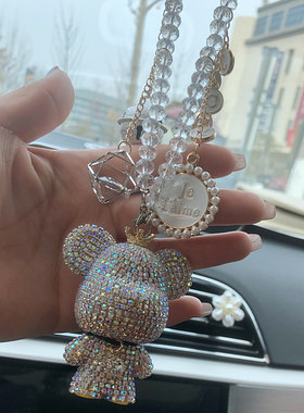 镶钻暴力熊汽车挂件水晶流苏毛毛后视镜吊坠挂饰创意铃铛车内饰品
