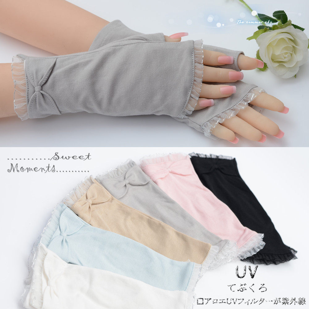 夏季薄 女 春秋短款半指纯棉防晒手套 开车骑车遮阳透气 半漏指款