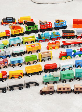 勒酷木质多功能磁性小车救护车警车火车兼容米兔BRIO木质轨道