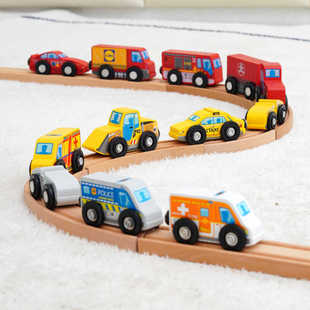惯性车木制小车滑行玩具轨道警车小火车公交车仿真交通工具男孩