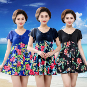 女士游泳装 两件套遮肚显瘦泡温泉妈妈装 中老年分体泳衣女裙式 大码