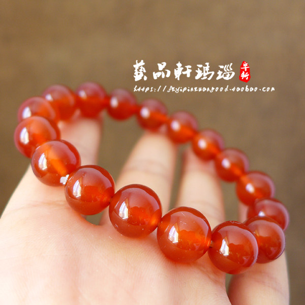 天然红玛瑙手链佛珠直径12mm新品包邮简约女款冰透玉石手串