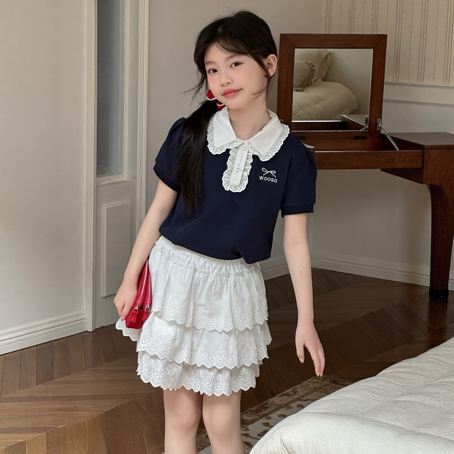 女童短袖套装新款洋气甜美蛋糕裙儿童夏季T恤女孩夏装polo衫潮