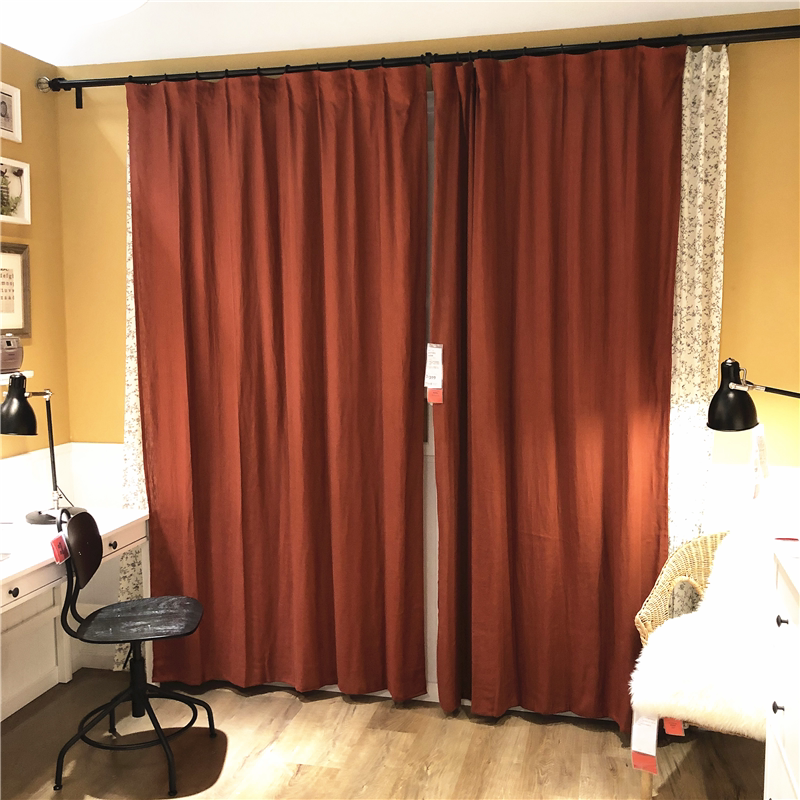 ikea宜家窗帘迪淘格成品窗帘北欧简约纯色亚麻客厅卧室飘窗装饰帘