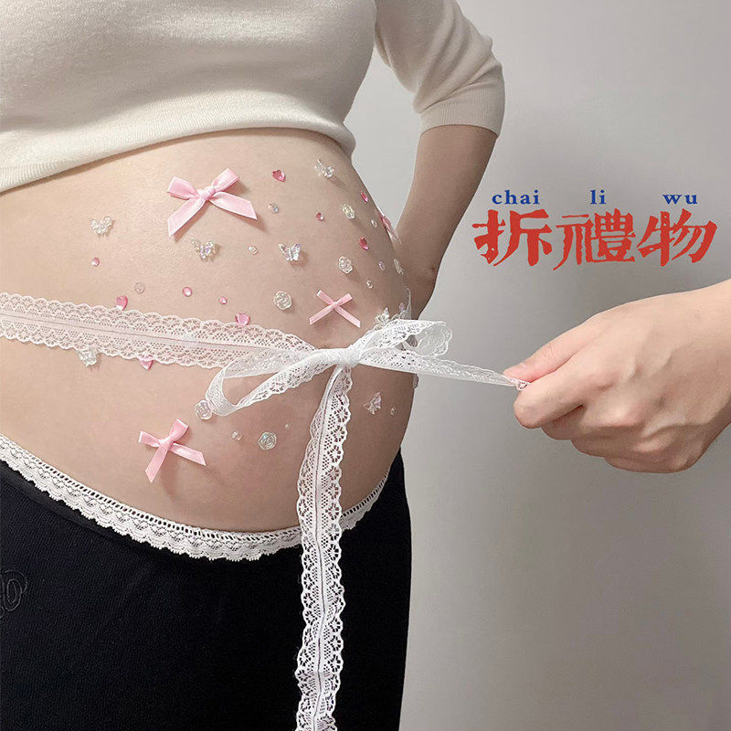 孕妇照在家自拍道具贴纸氛围感小众设计可爱粉蝴蝶贴纸装饰孕肚贴