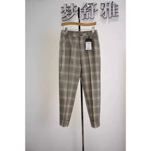 梦舒雅女裤2026春季新款19388484专柜新品翻边中缝椎板格子直筒