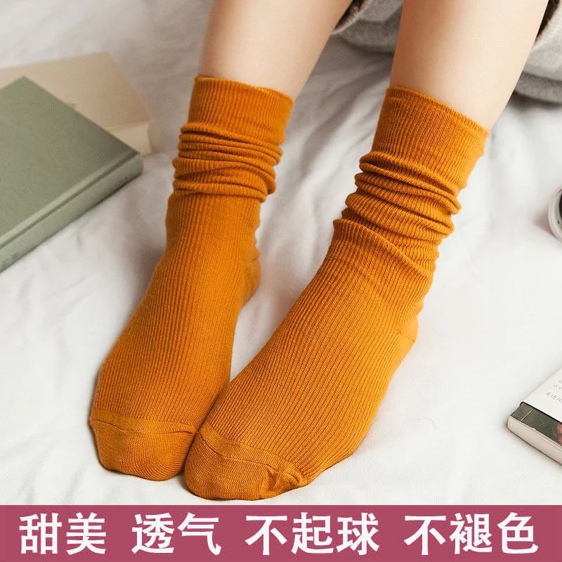 3双装春夏堆堆袜女日韩系纯色女袜棉质复古森系短靴袜套长筒袜子