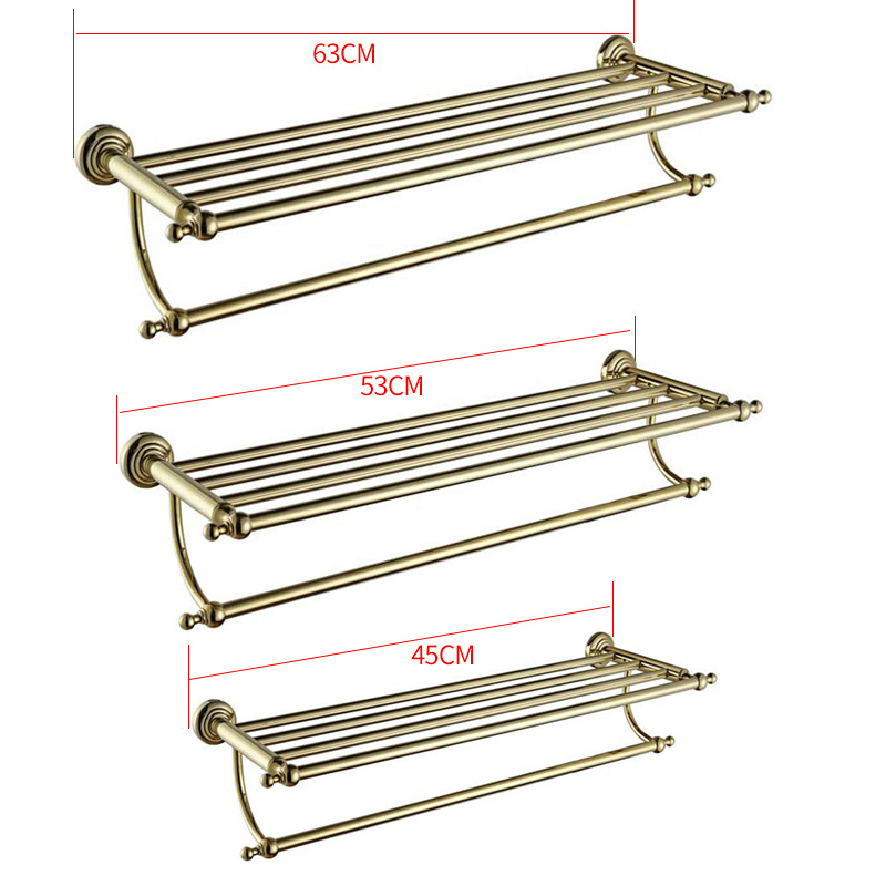 63/53/45小尺寸金色铜双层浴巾架毛巾架浴室厕所置物架卫生间挂件