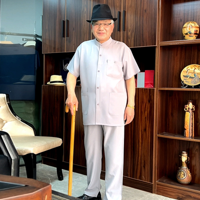 爸爸薄款短袖套装男中老年衬衫