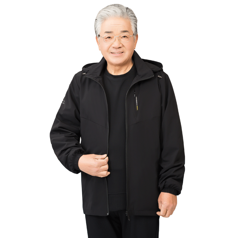 爸爸装春季薄款户外夹克男中老年大码休闲运动外套连帽爷爷上衣服