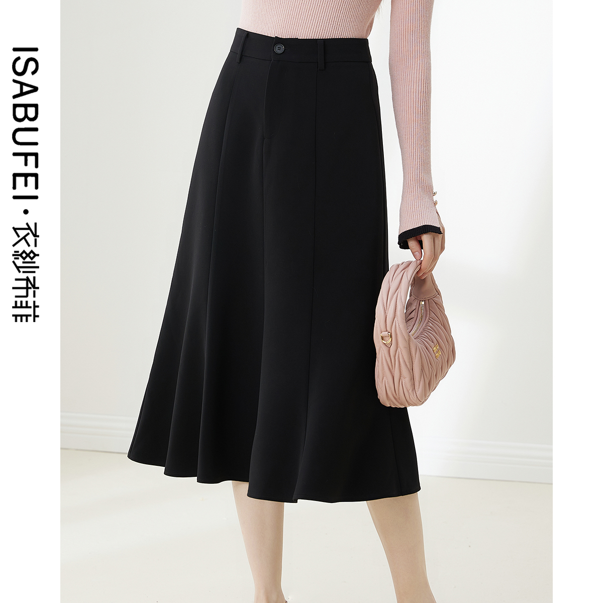 复古黑色百搭半身裙柔美裙摆褶裥