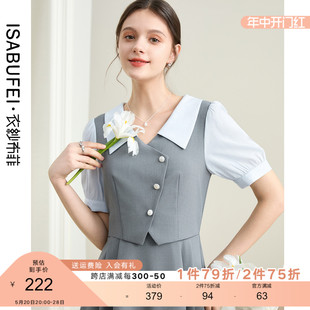 礼服设计灰色长裙 衣纱布菲宁月复古假两件连衣裙2024新款 女夏修身