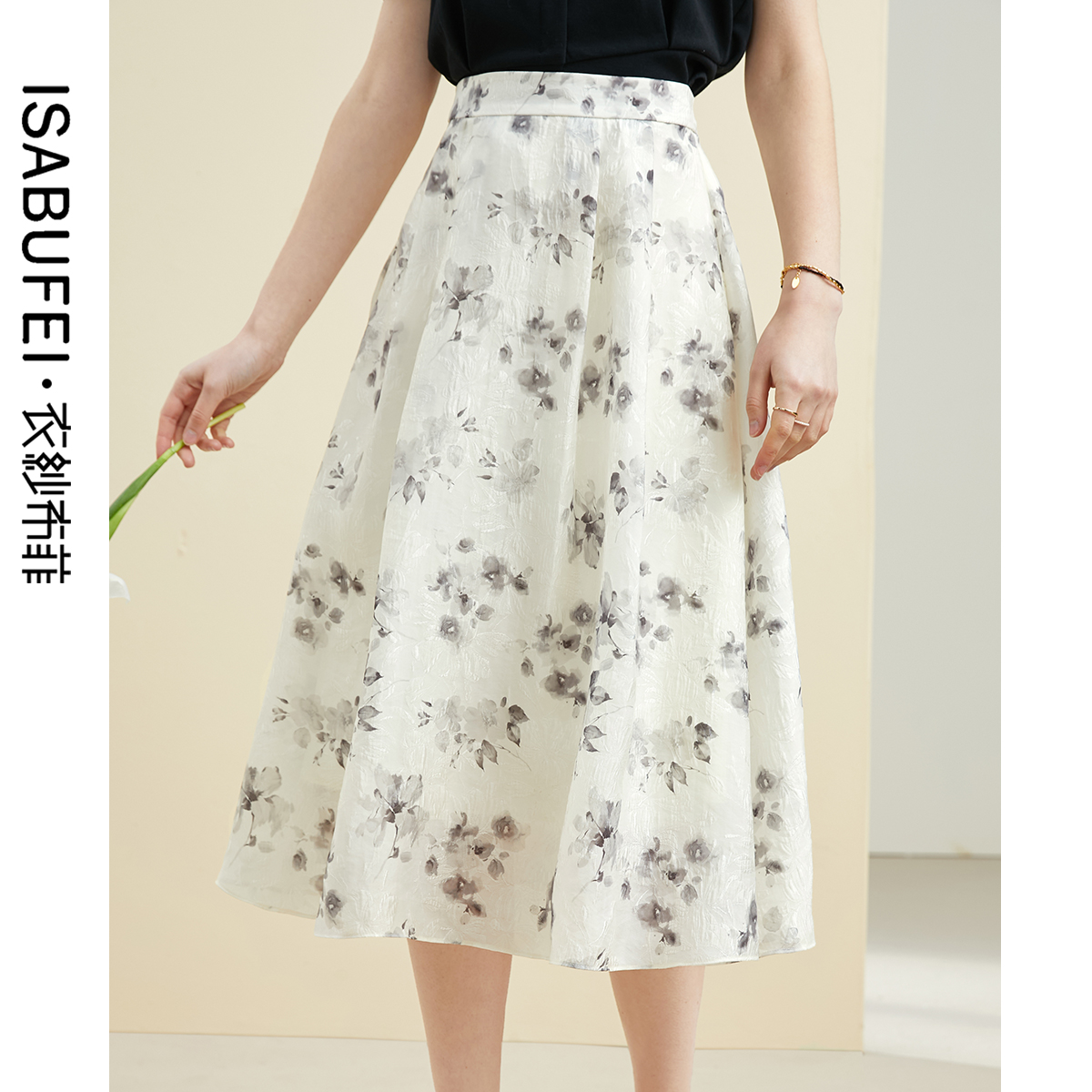 淡雅印花百搭半身裙藏肉A字版型