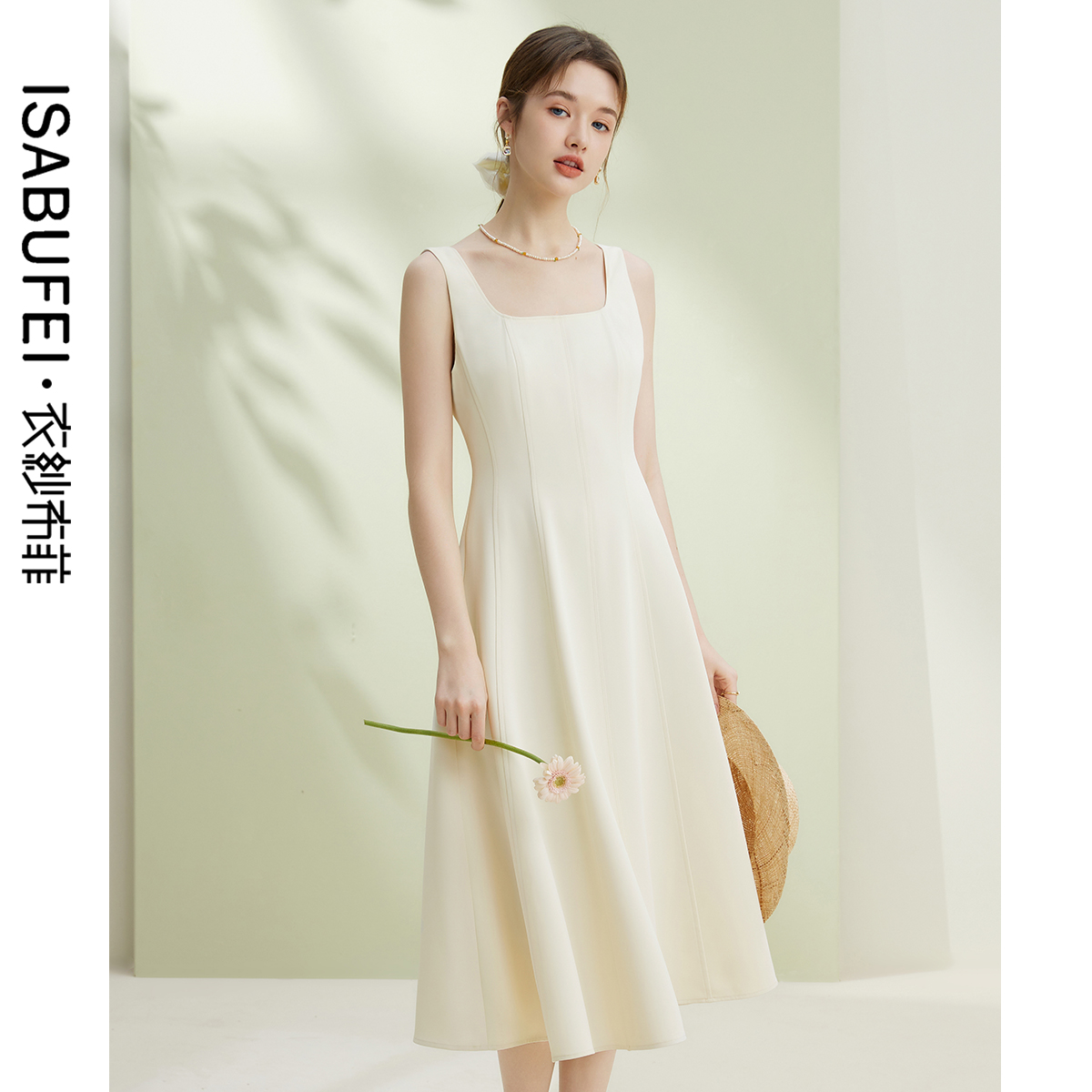 衣纱布菲萱朵 赫本风雪纺吊带连衣裙2024新款女夏季收腰a字裙长裙