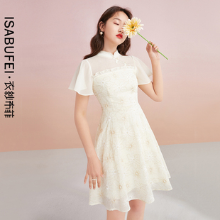 衣纱布菲馥茵 雪纺旗袍连衣裙夏斜襟盘扣小个子优雅气质复古裙子