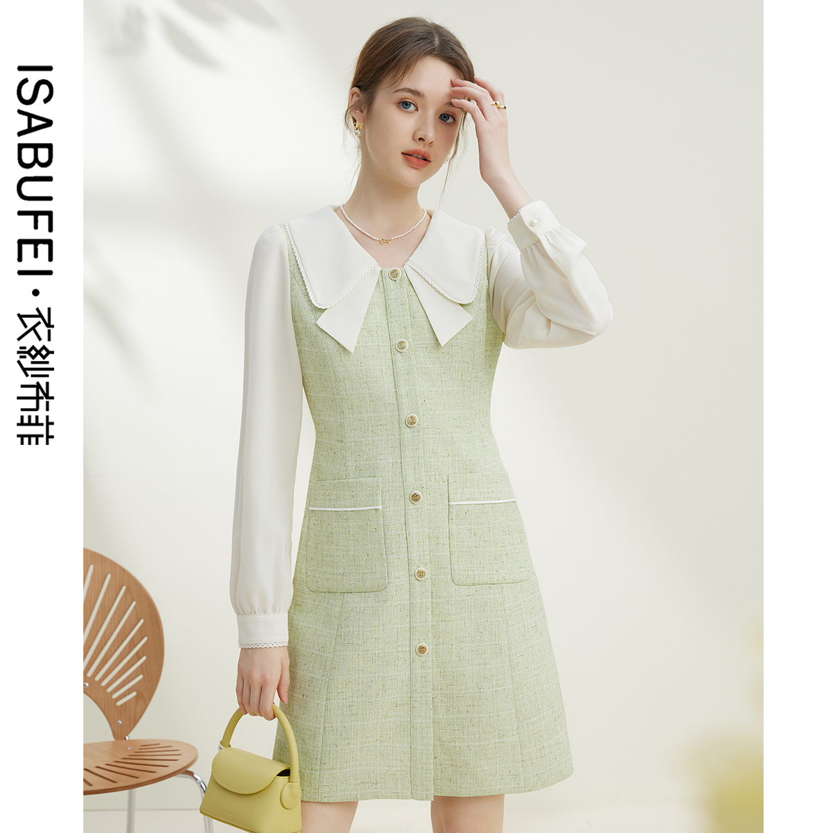 小香风蝴蝶结娃娃领连衣裙