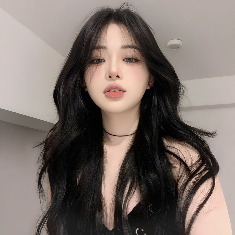 一鱼yiyu黑色假发女长卷发法式慵懒卷大波浪中分八字刘海全头套式
