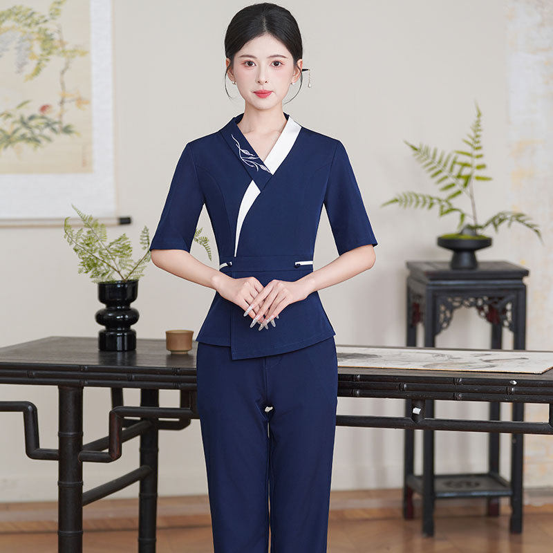 新中式国风禅茶工装女高端美容师养生馆工作服足疗按摩技师服套装