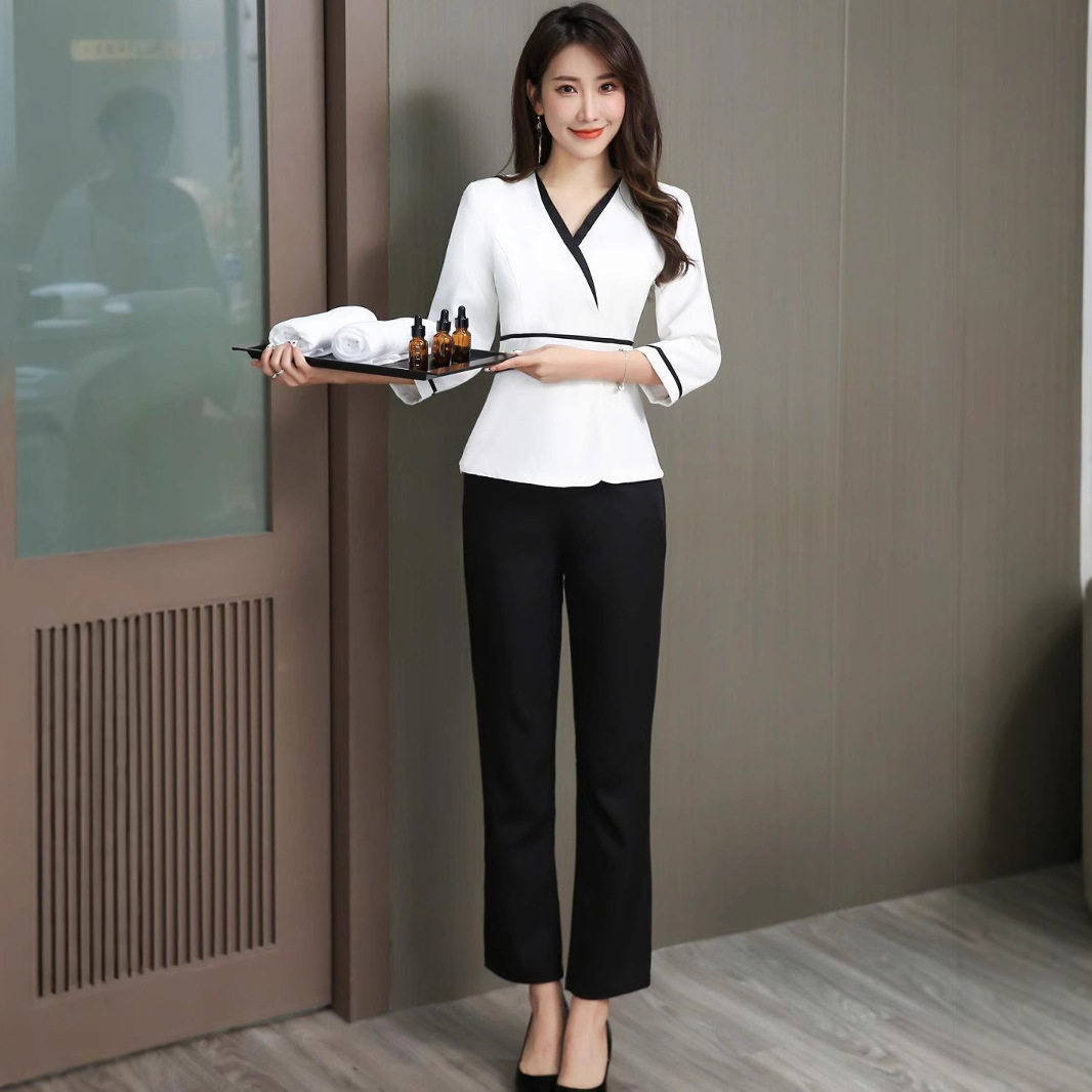 秋冬新款美容养生师推拿工作服女足疗足浴技师工作服中袖长裤套装