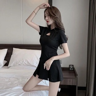 两件套 女足疗足浴技师按摩spa工作服修身 新中式 立领盘扣旗袍工装