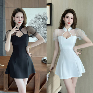 夜总店性感连衣裙短款夜场足疗工作服深V领蕾丝低胸女装柔式衣服