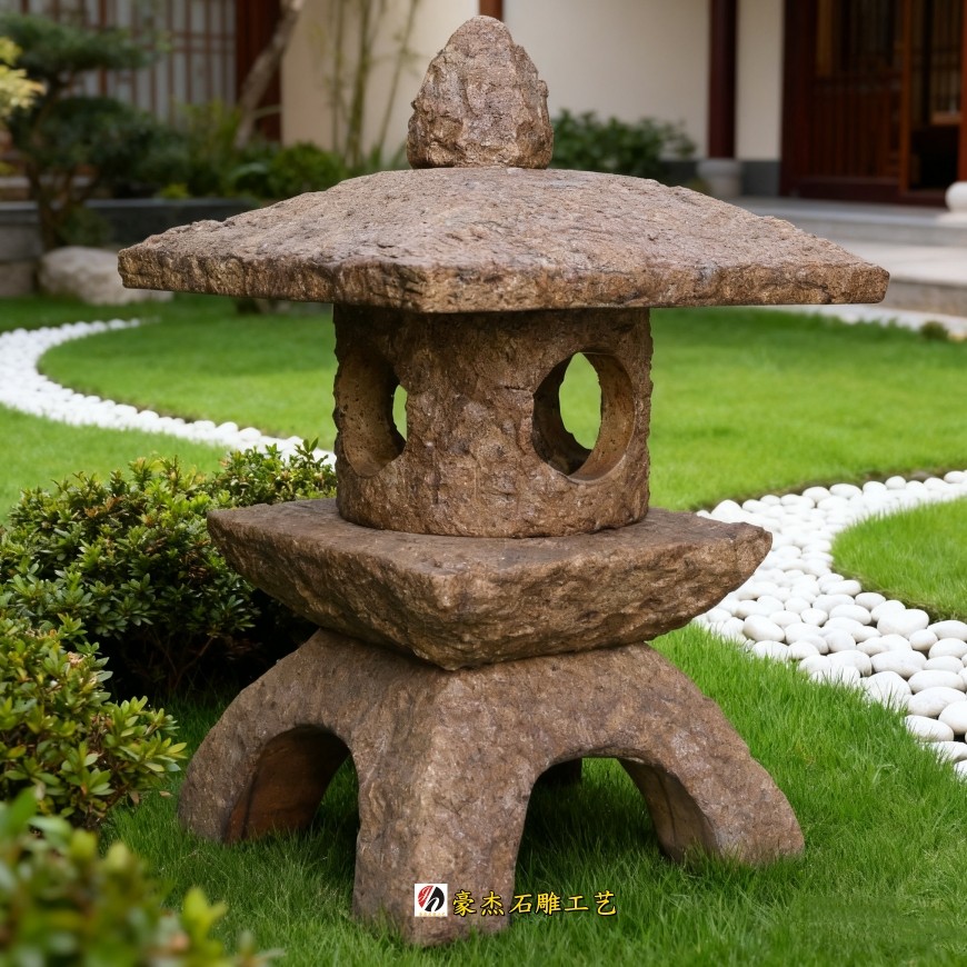 日式石灯笼户外庭院石灯户外园林景观复古石头灯草坪灯造景照明灯