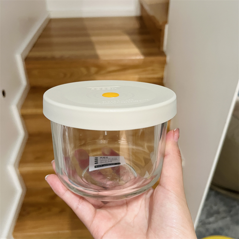 出德国密封微波炉圆形玻璃保鲜碗冰箱带盖野餐水果便当饭盒收纳罐