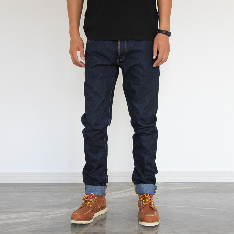 沾酱 海洋314xx原色赤耳单宁男士牛仔裤indigo蓝染修身小脚翻出彩