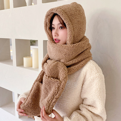 围巾加厚保暖羊绒连帽儿童儿童
