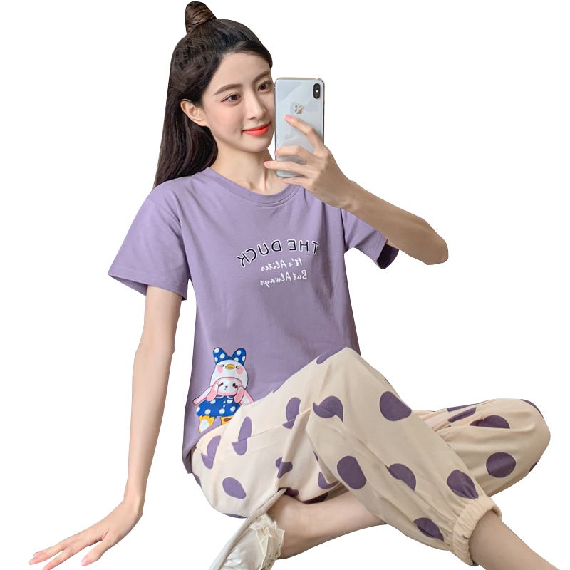红粉宝贝女纯棉短袖长裤睡衣新款