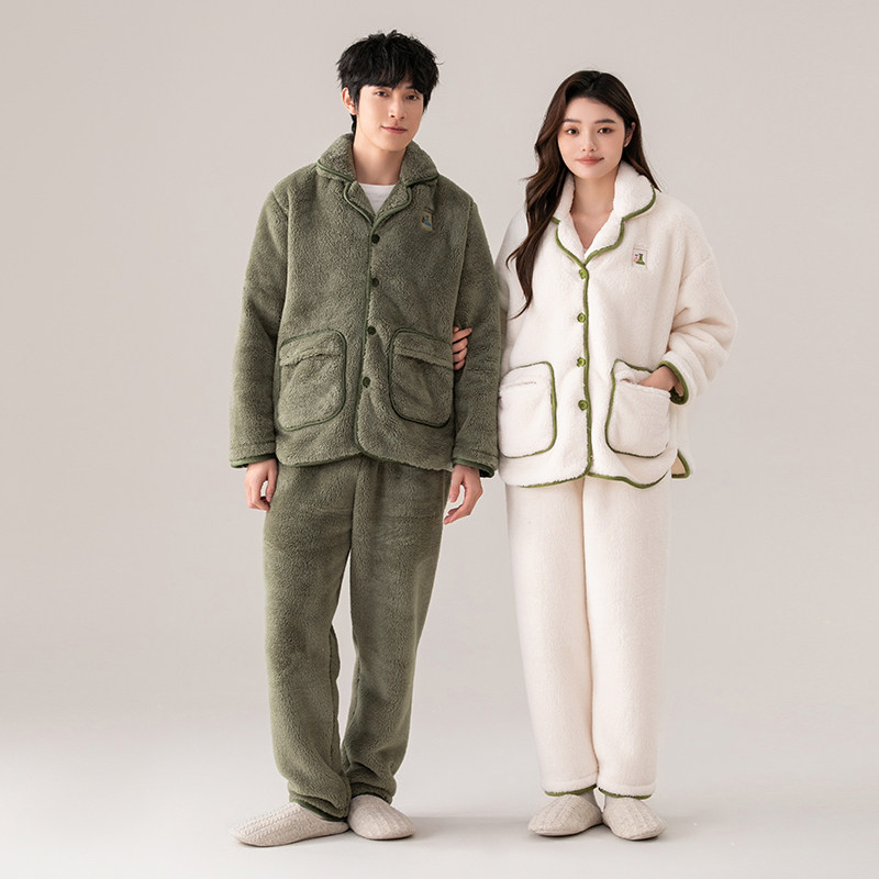 情侣睡衣冬季女加绒加厚珊瑚绒秋冬可爱法兰绒2024新款家居服套装