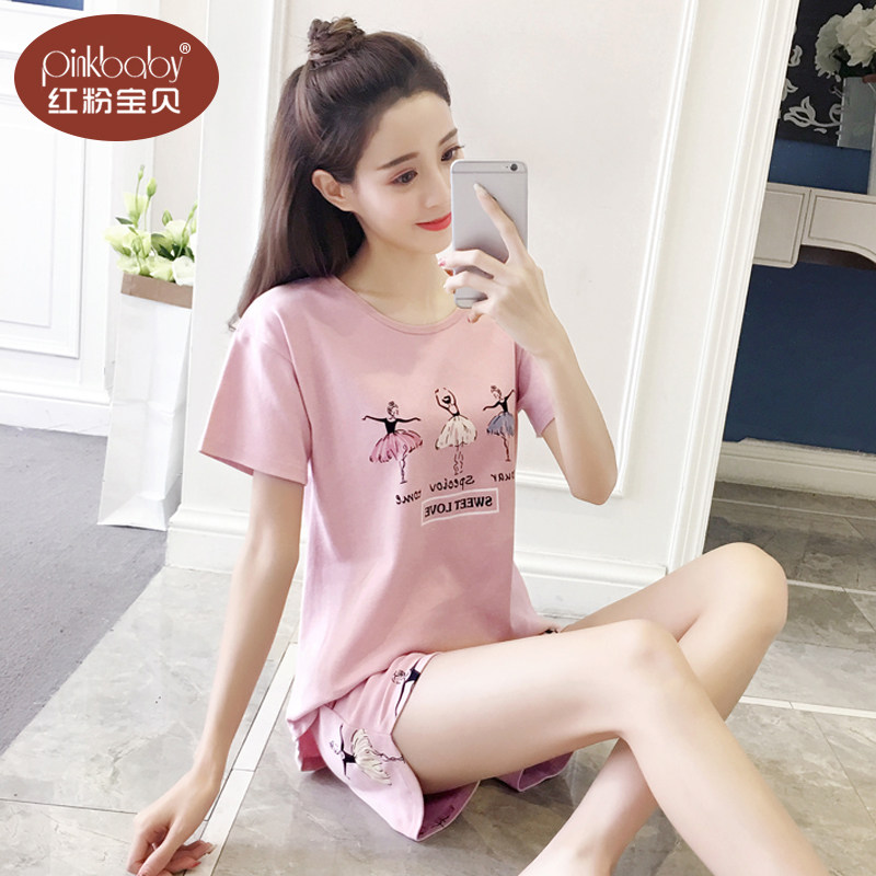 睡衣女夏季纯棉甜美可爱短袖短裤薄款家居服夏天少女学生外穿套装