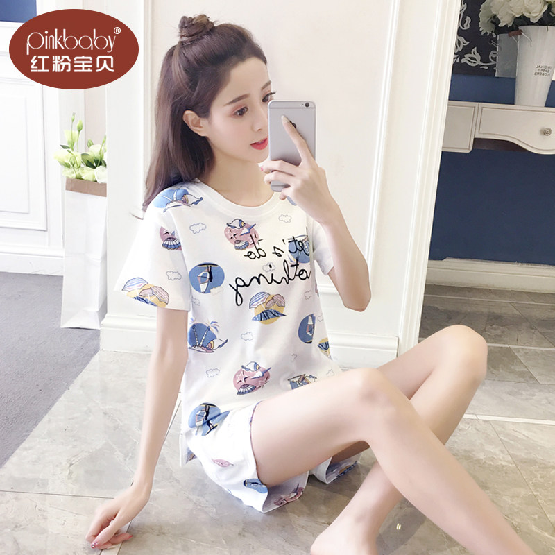 睡衣女夏季纯棉清新可爱短袖短裤家居服女学生可外穿卡通薄款套装