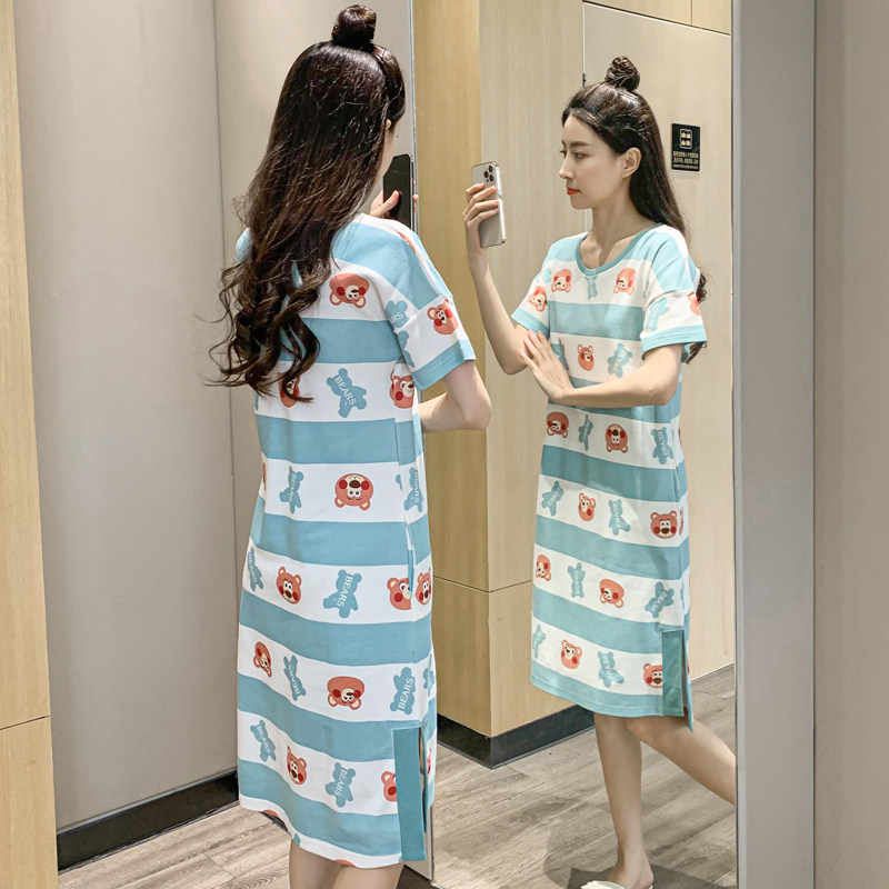 夏季纯棉短袖可爱少女睡裙2024年新款韩版卡通甜美学生家居服睡衣