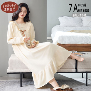春秋款睡裙女士纯棉2026年新款长袖睡衣连衣裙宫廷风宽松家居服