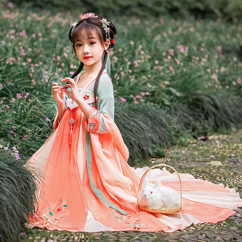 阮郎归初夏汉服儿童古典舞汉唐桃花笑满庭芳灵儿采莲小道童演出服