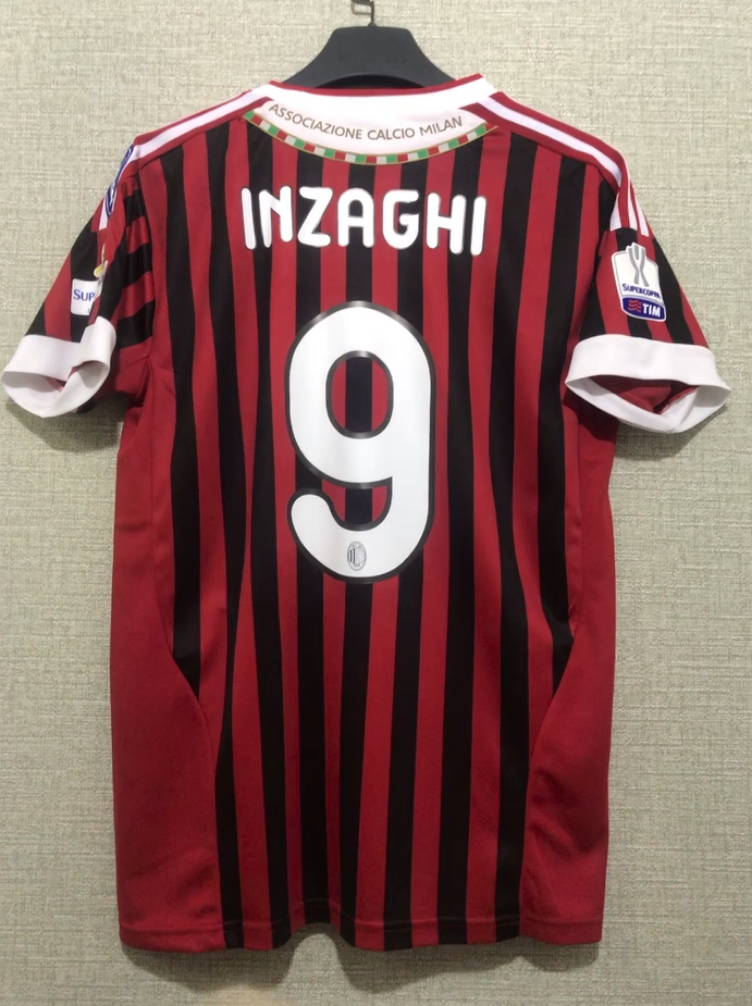 11-12ac米兰球衣短袖9号因扎吉球服章印齐全一代经典复古伊布球衣