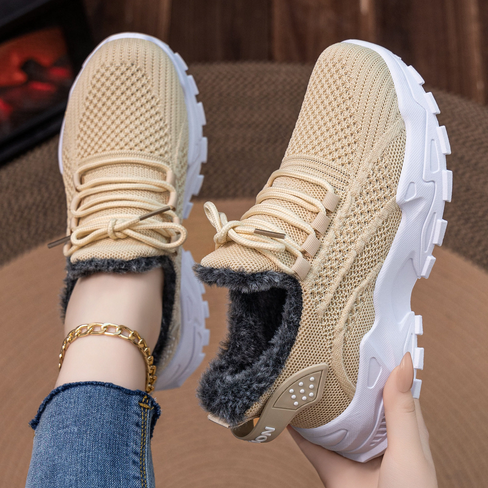 棉鞋女冬季新款加绒加厚厚底棉靴轻便短靴防寒飞织网布老爹鞋防滑,女鞋,棉鞋,淘宝优惠券,粉丝福利购,淘宝优惠卷