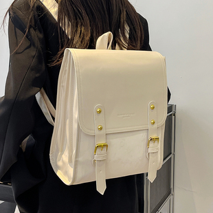 双肩包女2024新款 休闲百搭中大学生书包潮流复古大容量学院风背包