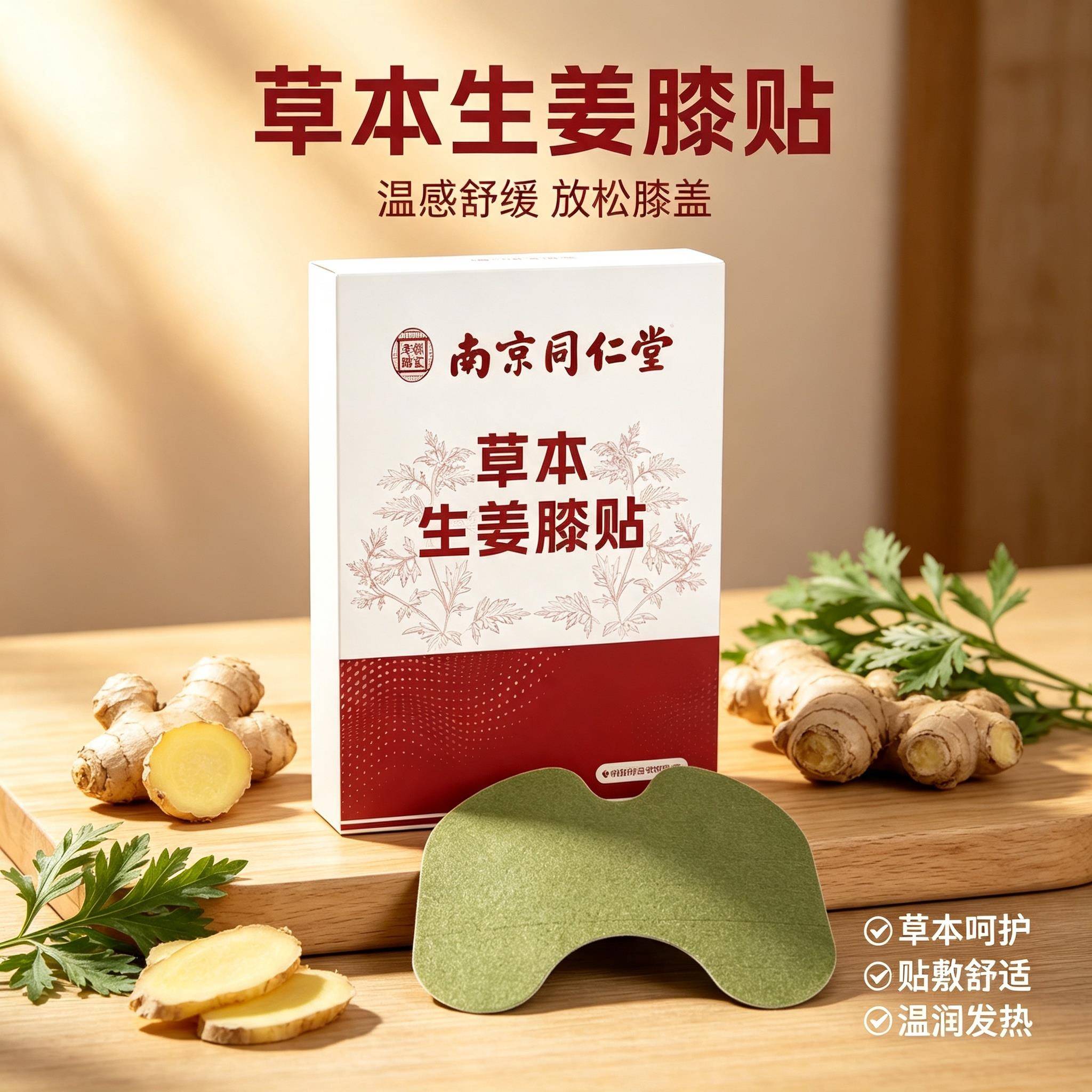 南京同仁堂草本膝盖贴生姜艾灸热敷贴关节护膝艾贴家用自发热膏贴