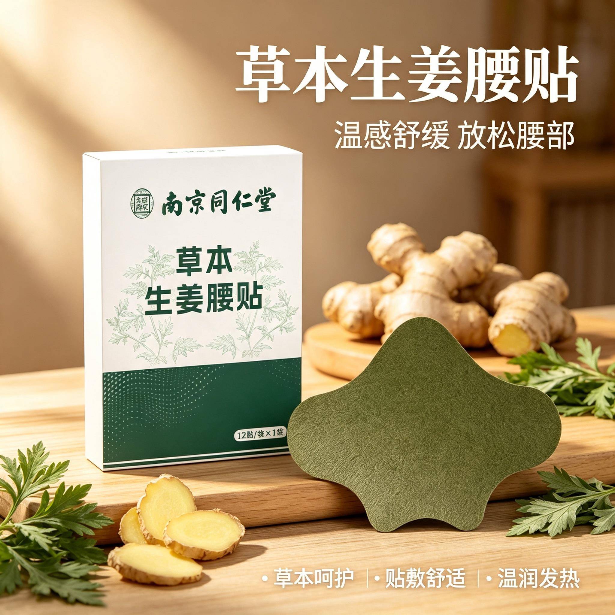 南京同仁堂草本生姜腰椎贴艾灸贴自发热艾叶草本膏贴腰部外用贴膏