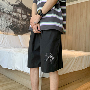 D201-DM26-P25夏款港风直筒运动速干小熊印花休闲短裤男装图片