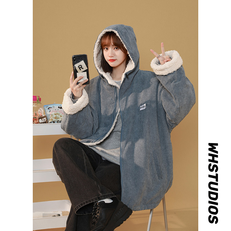 2025秋冬加厚羊羔绒棉衣女港风宽松棉袄情侣款D201-DM72-P120,男装棉衣,电商D321-1