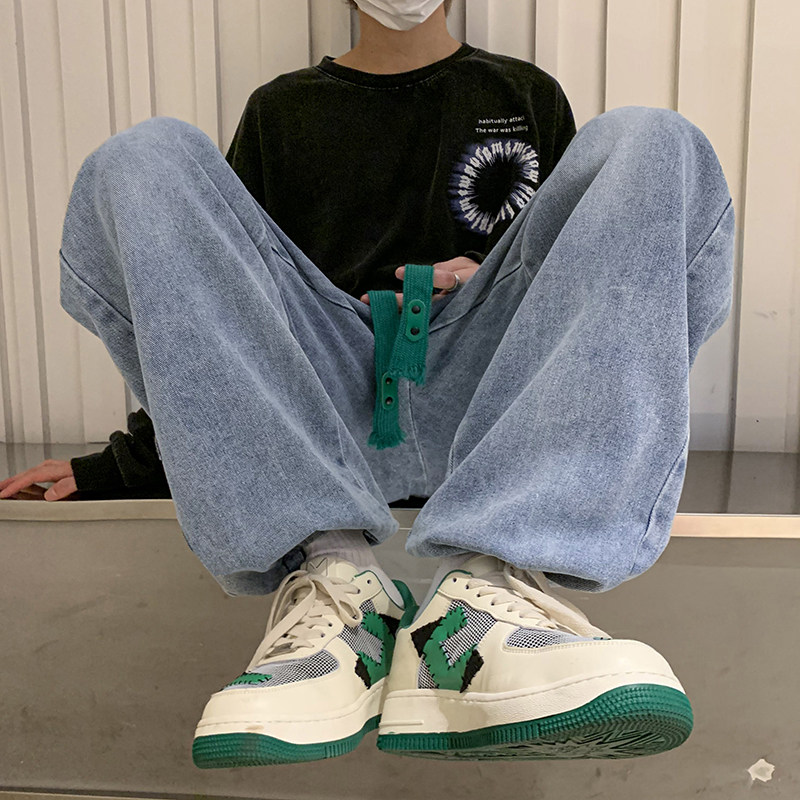 2025男装秋冬新款宽松束脚抽绳松紧腰牛仔裤D201-DM170-P45,男装牛仔裤,电商D321-1